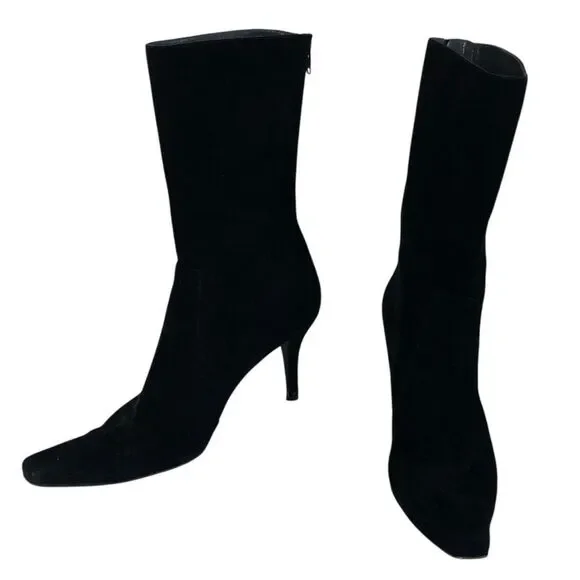 Stuart Weitzman Empire Black Suede Mid Calf High Heel Boots Sz 10 - Picture 10 of 12